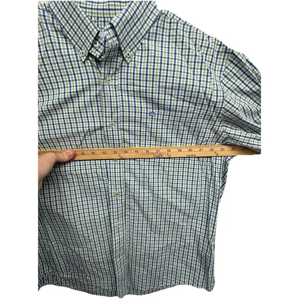 Southern Tide Shirt Mens Large Green Blue White Check Preppy Classic Button Down